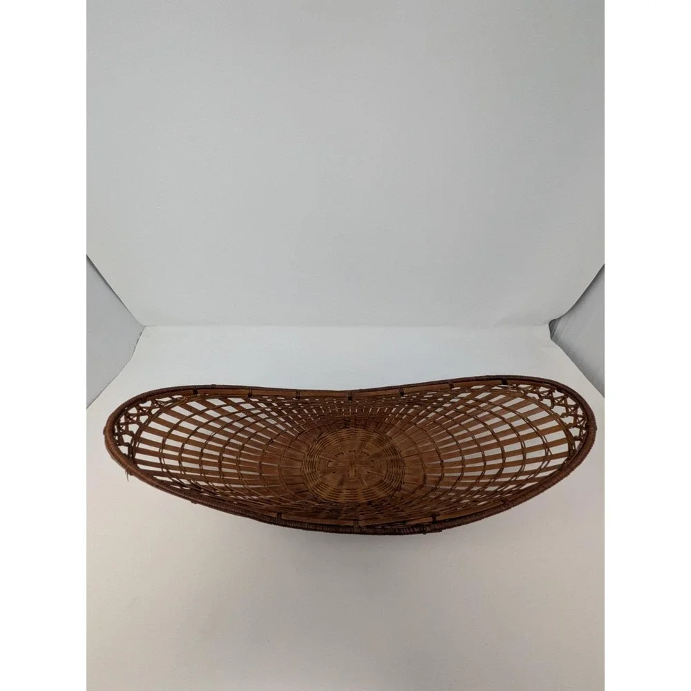 Vintage Hand Woven Basket Ikebana Boat Wicker Bread Flowers Fruit Centerpiece